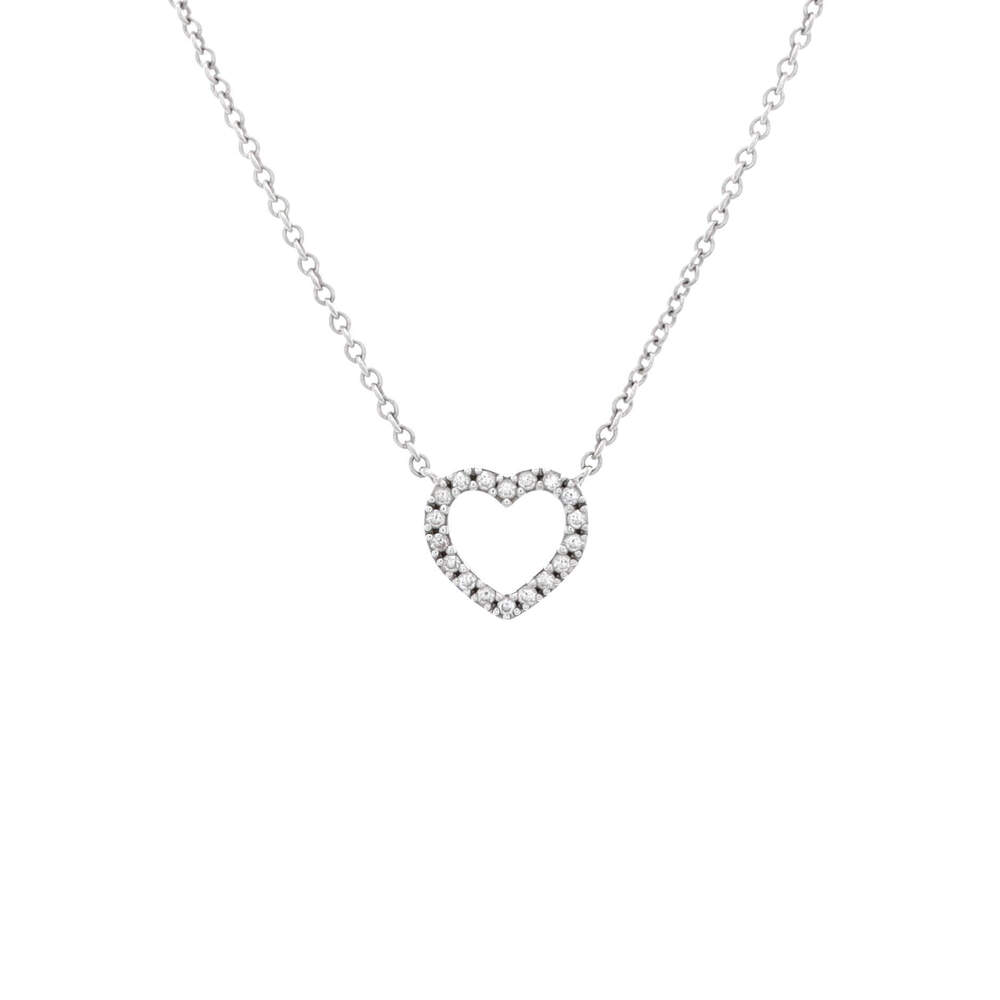 Tiffany & Co. Mini Metro Open Heart Pendant Necklace 18K White Gold and Diamonds